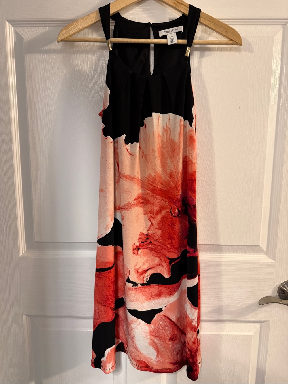 White House Black Market Black and Coral Floral Halter Maxi Dress